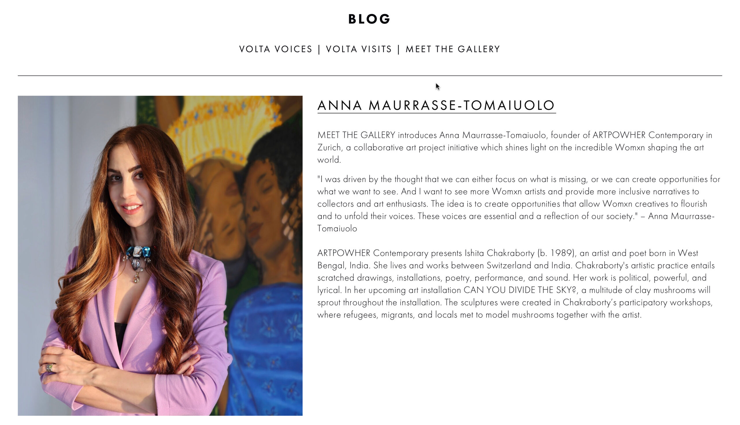 Anna Maurrasse-Interview VOLTA Art Fairs-Titelblatt